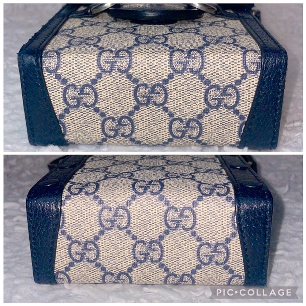 Gucci GG Guccissima 1955 Horsebit Mini Rectangle Crossbody Bag Navy Beige 625615 - Picture 9 of 17